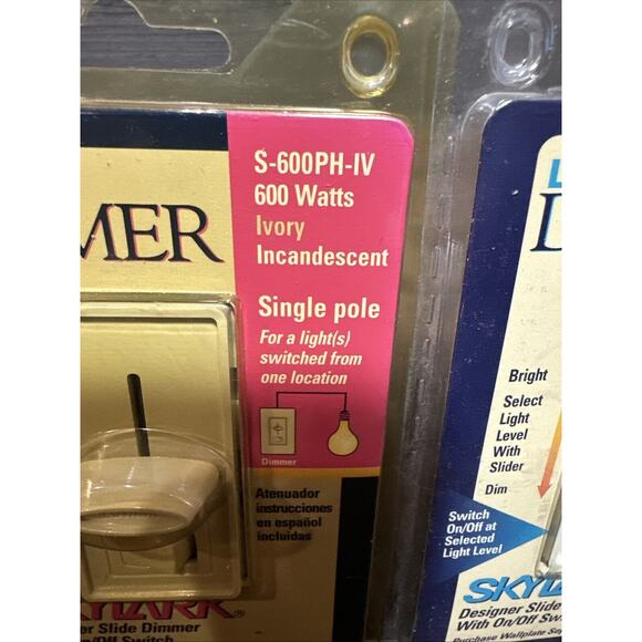 NIB Lutron Skylark Dimmer Switch S600PH -IV Ivory & S603PH AL Almond 600 Watts - Picture 2 of 13